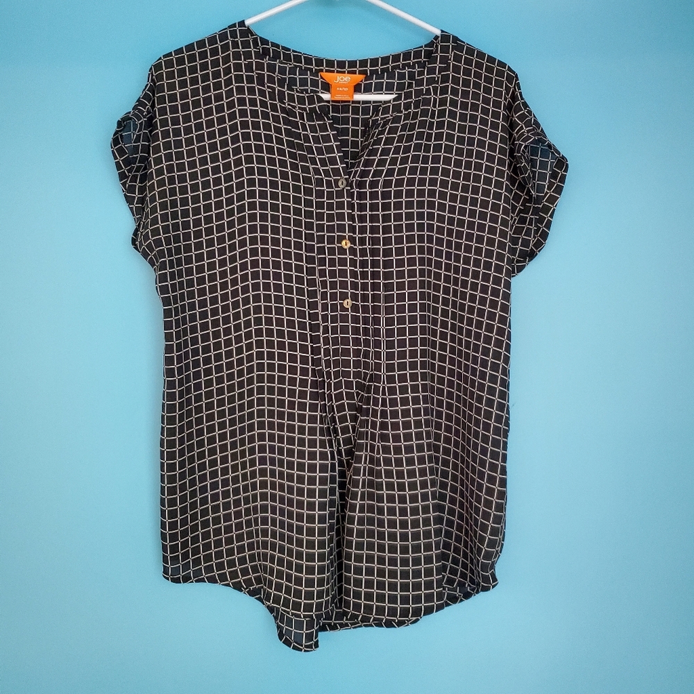 Joe Fresh Blouse XS Black with White Short Sleeve